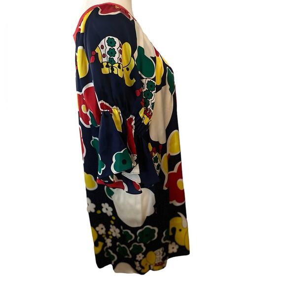 Voom Joy Han Floral Elephant Print Silk Art to Wear Shirt Dress Flared, XS - Picture 7 of 10